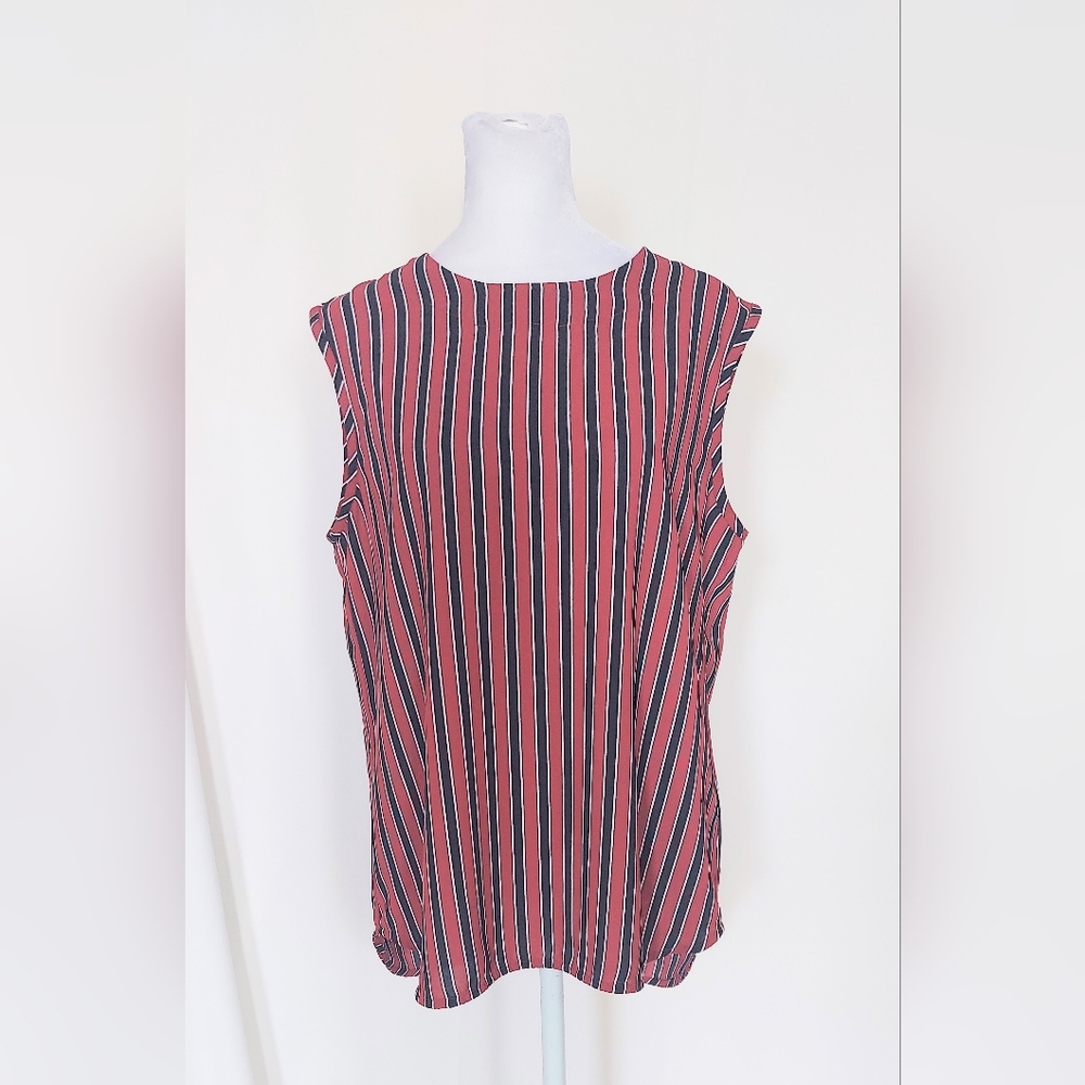 Anne Klein Sleeveless Career Top Black Red Stripes Size Medium